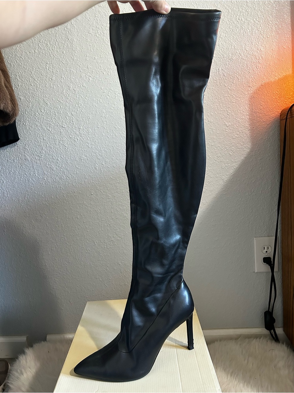 Black Thigh High Pointed Toe Stiletto Boots